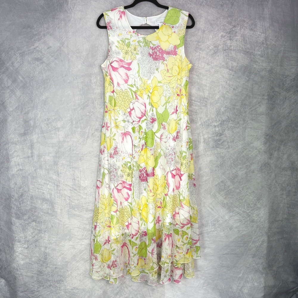 Vtg Y2K Womens sz 16W Floral Dress Asymmetrical Chiffon Fairy Cottagecore Whimsy